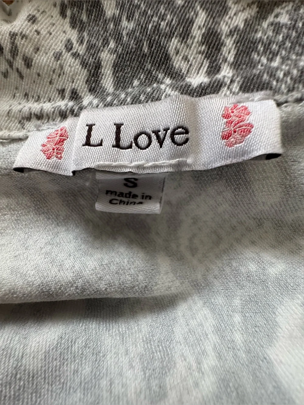 L Love Small Grey White Stripe Snake Print Button Down Cotton Blend Jacket